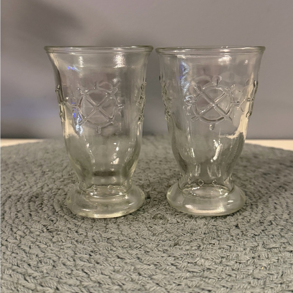 Vintage Clear Glass Embossed Nautical Tumbler - Pair